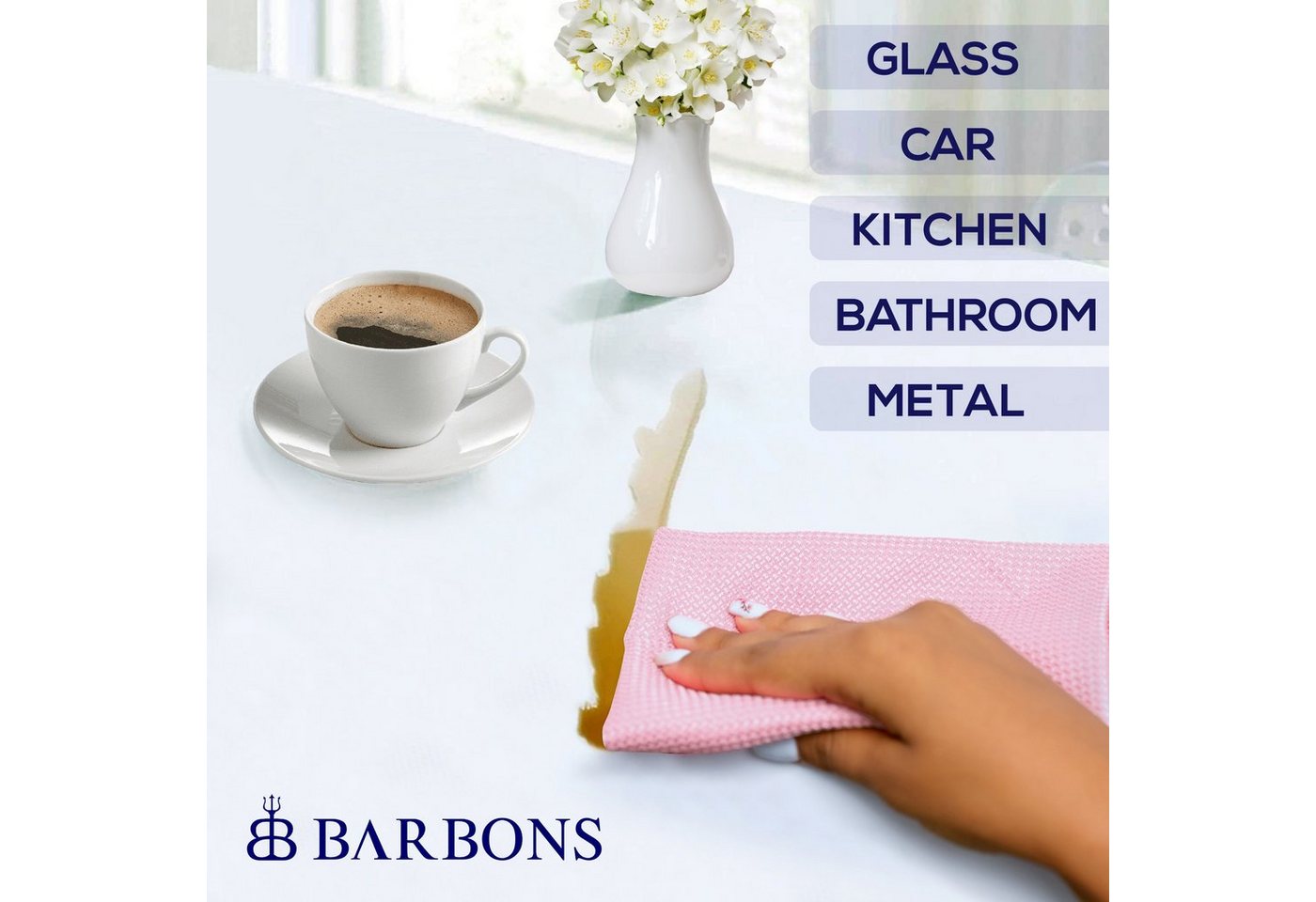 BARBONS Mikrofasertücher Geschirrtücher Allzwecktücher Fenstertücher Mikrofasertuch (100% Mikrofaser, 60x40 cm, 1 Packung, 3-tlg., Allzwecktücher, Streifenfrei, Staubfrei Auto) Bild 2