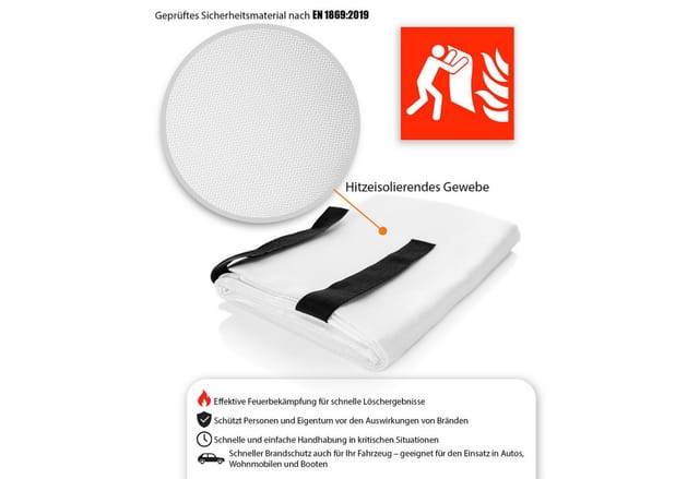 BigDean Löschdecke Fettbrand-Schutz aus Fiberglas – Geprüft nach DIN EN 1869:2001, 100x100 cm, (Packung, 1-St., Löschdecke), Feuer-Löschdecke mit Griffen
