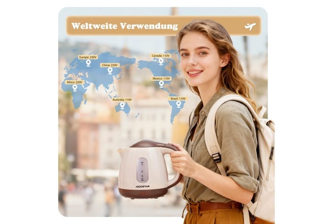 Aigostar Wasserkocher Mini Wasserkocher Klein 1L, Reisewasserkocher mit Abnehmbarer Filter, 1 l, 1100,00 W, BPA-Frei, Niedriger Stromverbrauch, Kompakt & Leicht, für Reisen