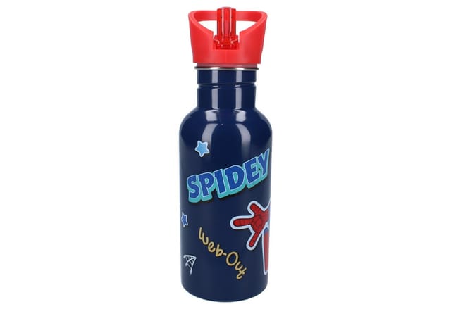 Spiderman Trinkflasche Kinder 500 ml mit Strohhalm und Twist-off-Verschluss aus Edelstahl