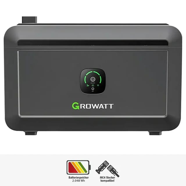 Growatt Balkonkraftwerk Growatt NOAH 2000 Speicher, 2048Wh mit 1800W PV-Eingangsleistung, (Niedrigtemperaturschutz), Fernüberwachung und -steuerung über App