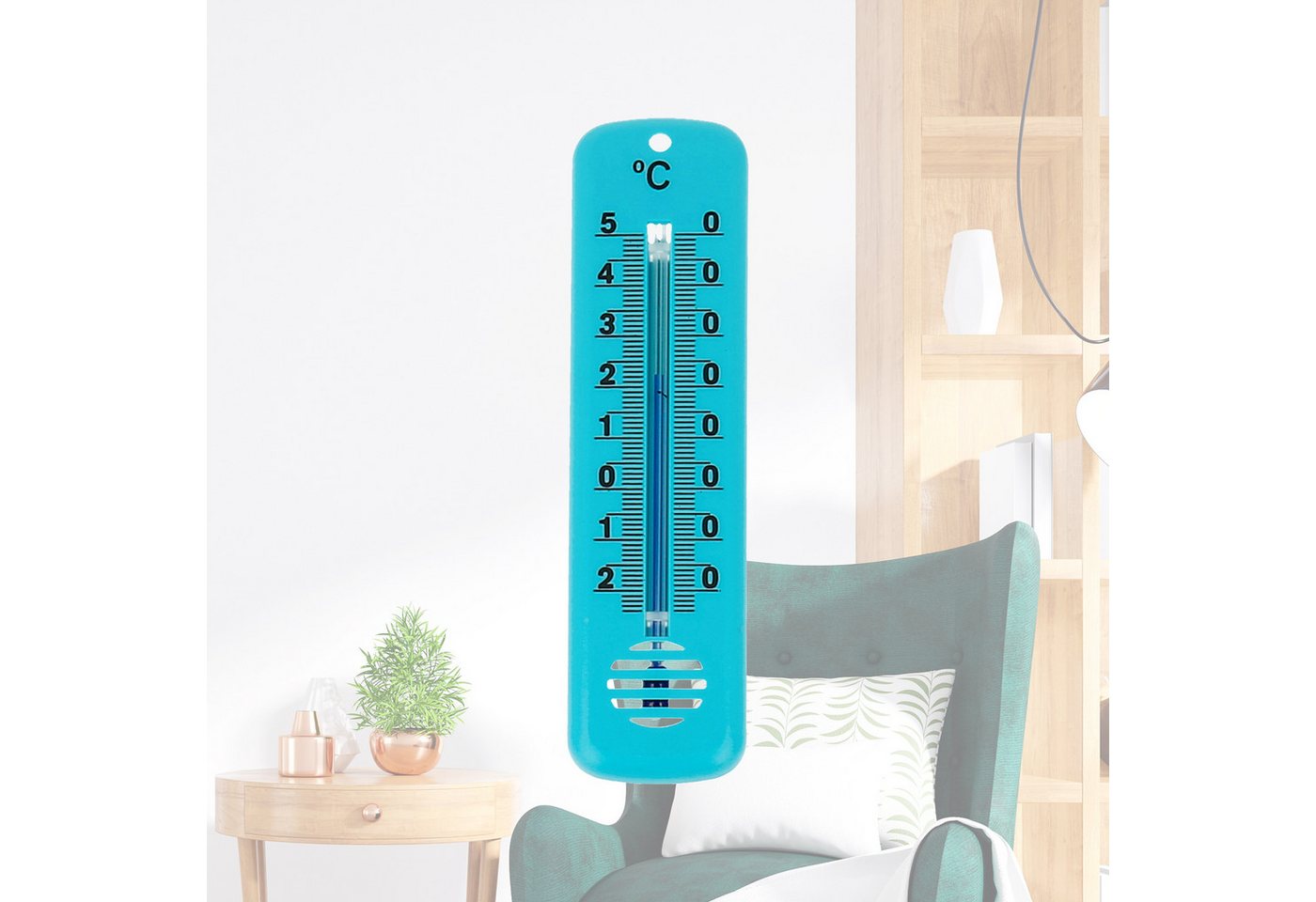 Lantelme Raumthermometer 3 Stück Set Außen Garten Innen Thermometer Farbwahl Außenthermometer, Kunststoff Hauswand Thermometer in den Farben Blau, Grün, Pink, Weiß, Deutsche Herstellung, Temperatur -25 °C bis 50 °C Analog, 14cm Lang Bild 3