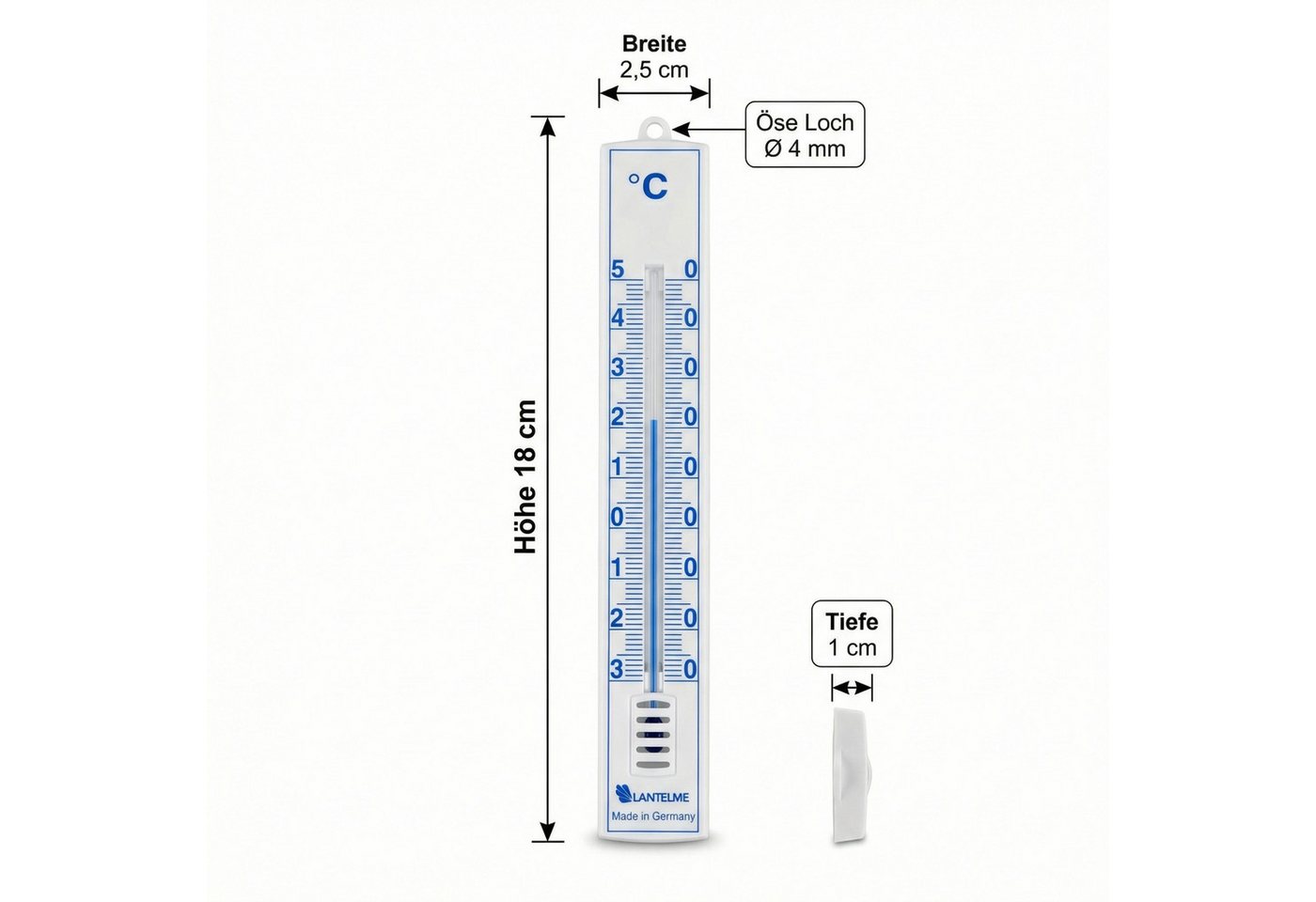 Lantelme Gartenthermometer 3 Stück Innen- Außen Thermometer Set Temperatur -30 bis 50°C Analog, 3-tlg., Thermometer Universal einsetzbar, Witterungsbeständig, Deutsche Herstellung, Außenthermometer 17cm Farbe Weiß