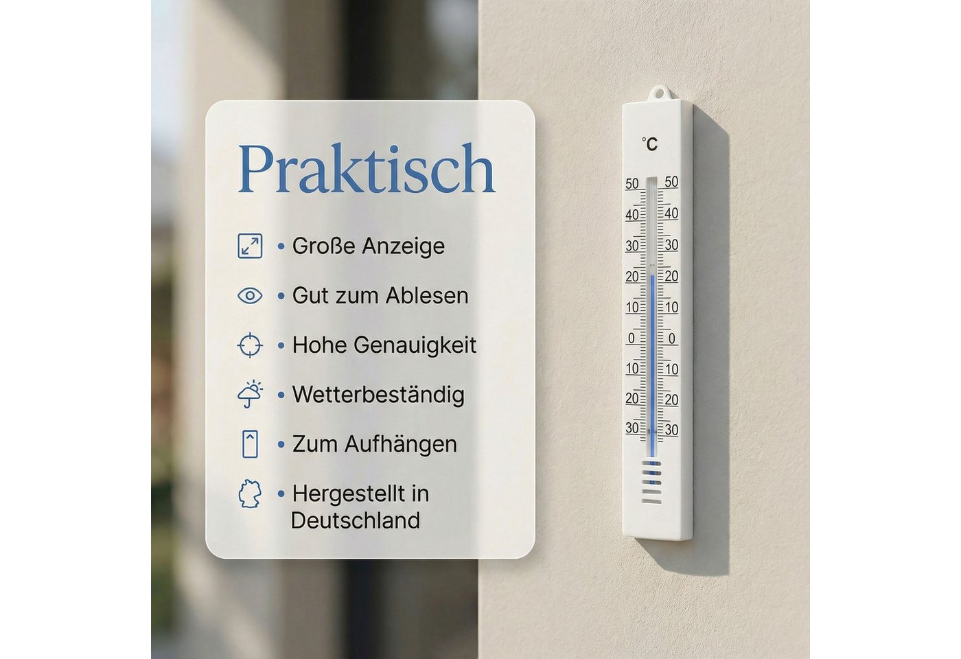 Lantelme Gartenthermometer 3 Stück Innen- Außen Thermometer Set Temperatur -30 bis 50°C Analog, 3-tlg., Thermometer Universal einsetzbar, Witterungsbeständig, Deutsche Herstellung, Außenthermometer 17cm Farbe Weiß Bild 2
