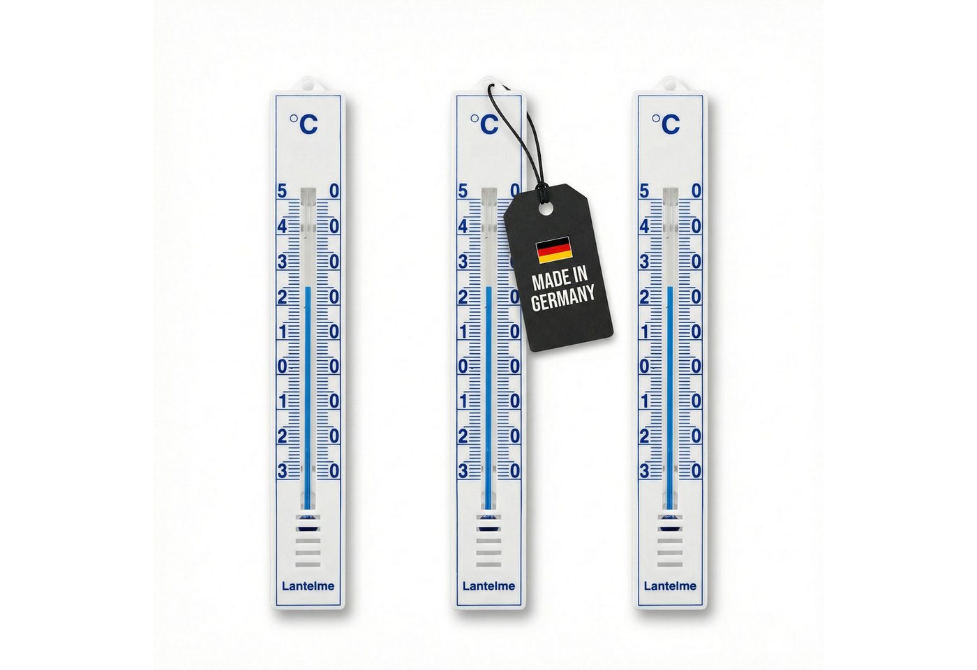 Lantelme Gartenthermometer 3 Stück Innen- Außen Thermometer Set Temperatur -30 bis 50°C Analog, 3-tlg., Thermometer Universal einsetzbar, Witterungsbeständig, Deutsche Herstellung, Außenthermometer 17cm Farbe Weiß Bild 5