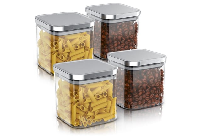Arendo Aufbewahrungsbecher Glasbehälter-Set 4x 0,8L Borosilikatglas mit Edelstahldeckel, Borosilikatglas, Edelstahl, Silikon, (Vorratsbehälter-Set, 4-tlg., 4er Set), Hitzebeständig, umweltfreundlich, langlebig, mikrowellengeeignet
