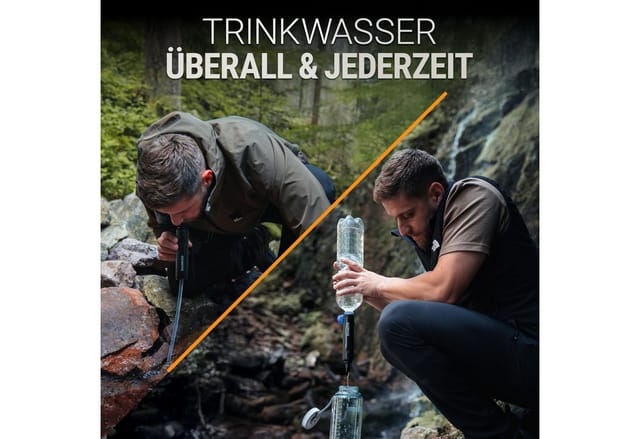 BACHGOLD Wasserfilter Straw - Outdoor Survival – Ultraleichte Prepper Ausrüstung, Zubehör für Liefert bis zu 500L Frisches Trinkwasser für Jeden Ernstfall, inkl. Schlauch, Langlebig Konstruiert