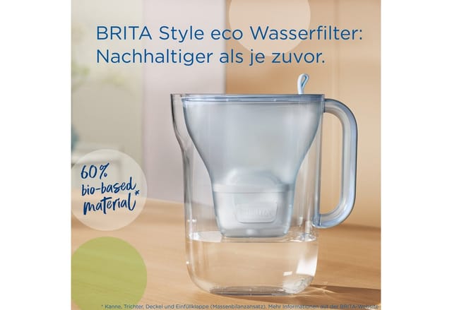BRITA Wasserfilter Kanne Style eco blau inkl. 1 MAXTRA PRO Pure Performance Kartusche, Nachhaltige Kanne passt in den Kühlschrank & filtert Verunreinigungen