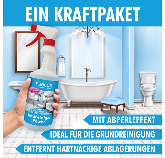 ABACUS Badreiniger Power Konzentrat Sanitärreiniger Bad Reinigungsmittel Badreiniger (Effektiv gegen Kalkflecken, [- Extrem Kraftvoll mit Abperleffekt)