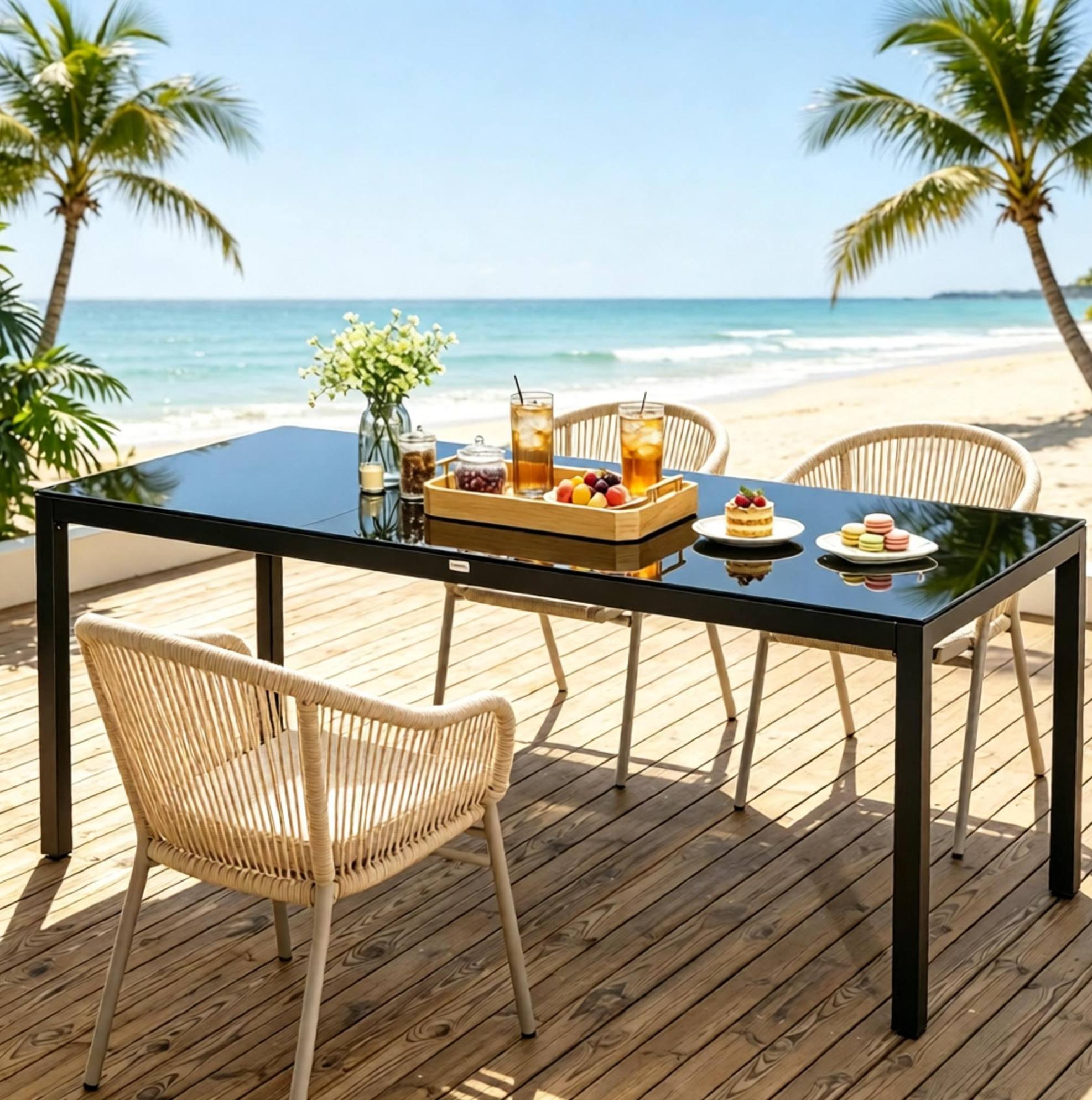 Gartentisch 180 X 80 X 72 Cm Schwarz Aus Aluminium Und Sicherheitsglas, Modern Und Stabil