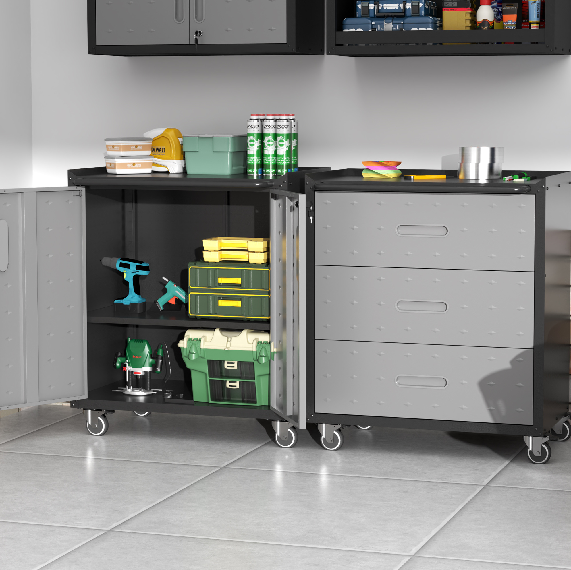 Metall-rollcontainer Mit 3 Schubladen, 75 X 42 X 88 Cm, Schwarz/grau