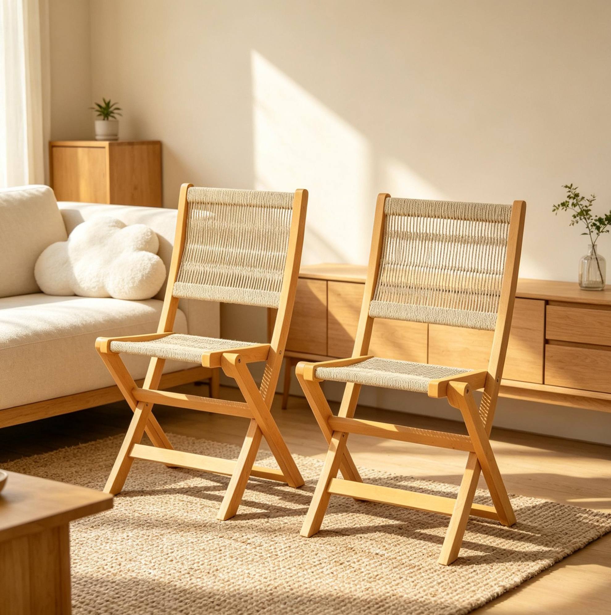 Klappbare Gartenstühle Aus Akazienholz Und Pp, Beige Und Natur, 2er-set