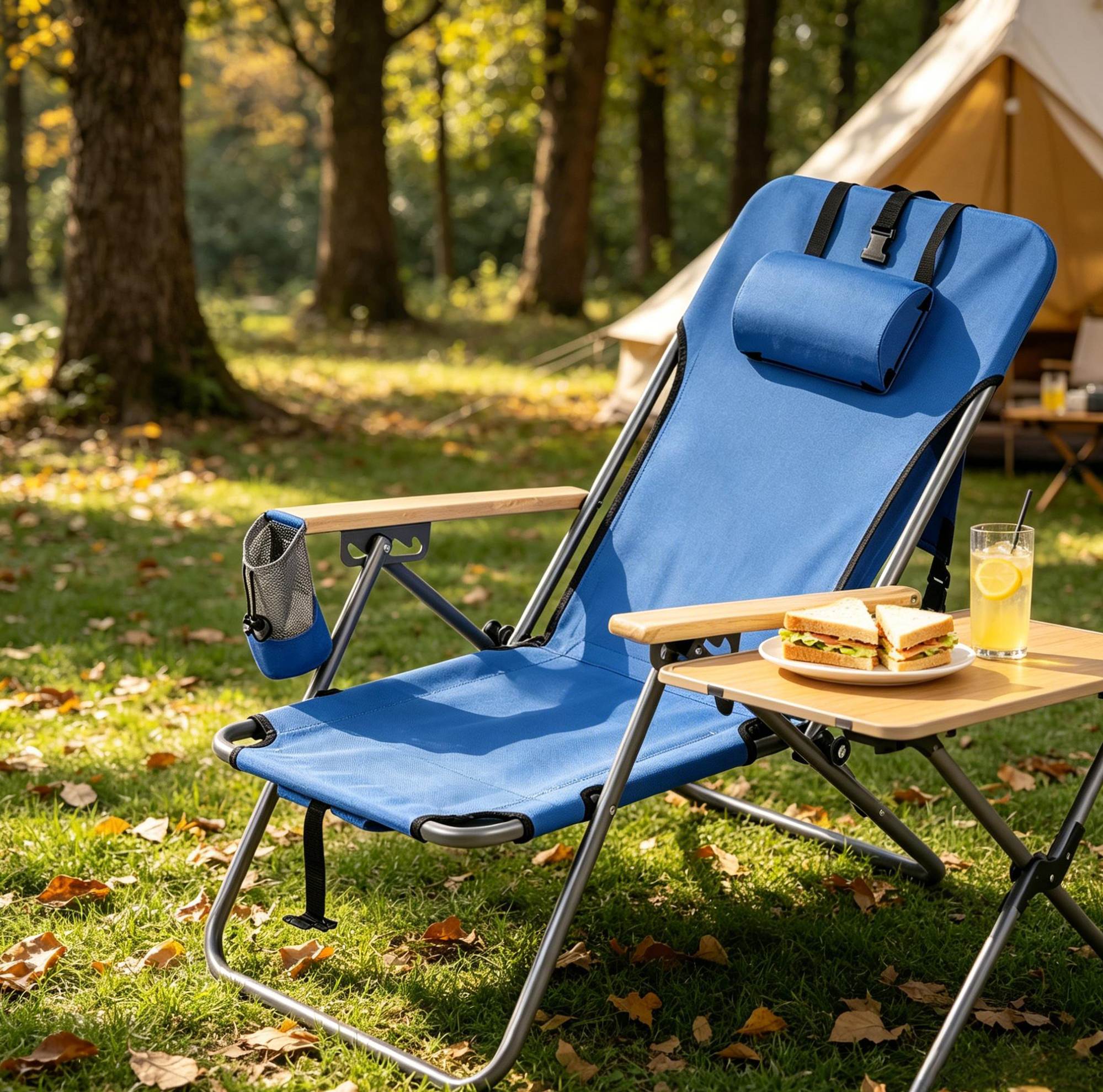 Blaue Klappbare Gartenstuhl Mit 4-fach Verstellbarer Rückenlehne