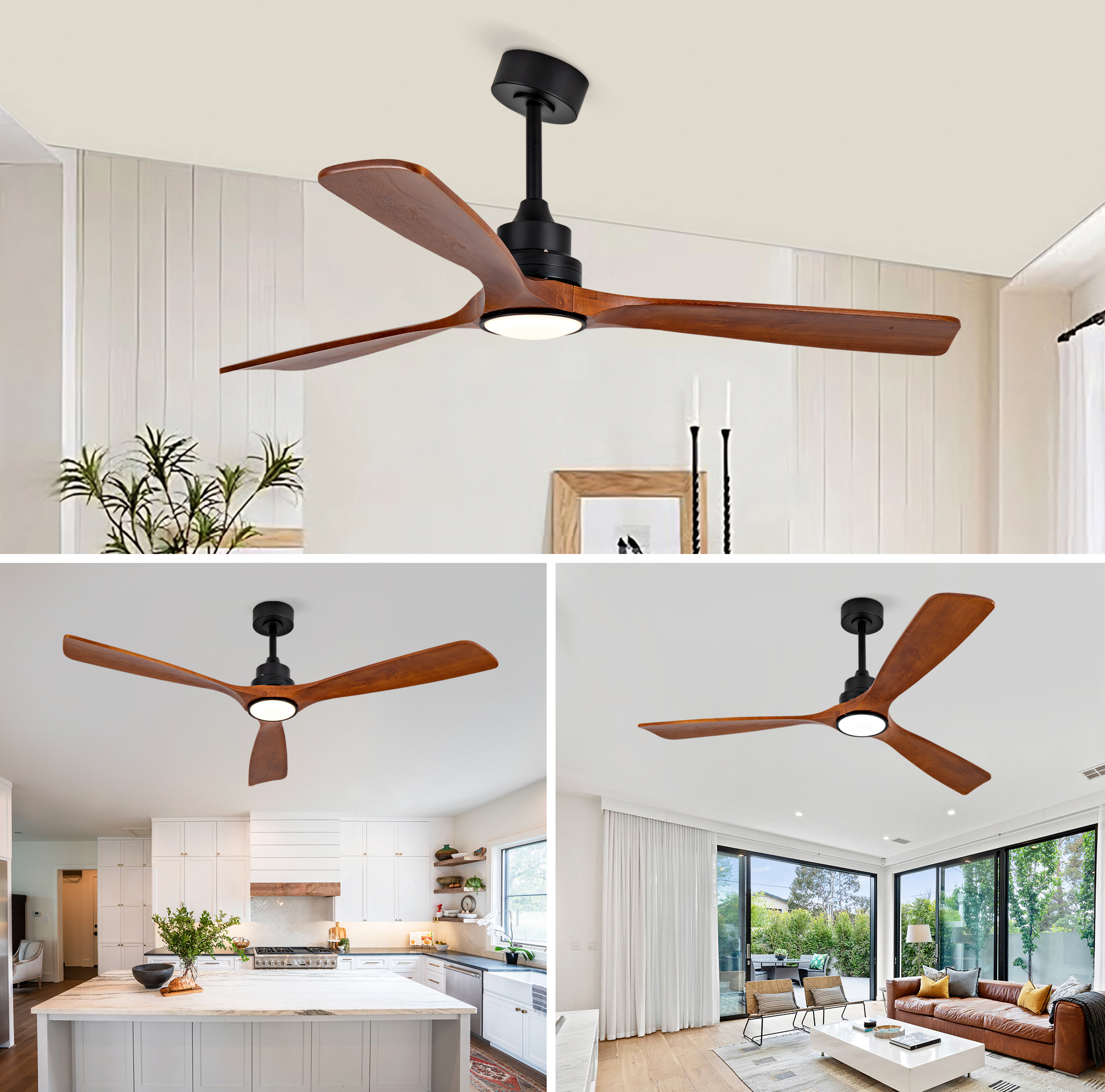 Deckenventilator 152 Cm Mit Dimmbarer Led, 6 Stufen, Fernbedienung, Schwarz/nussbaum