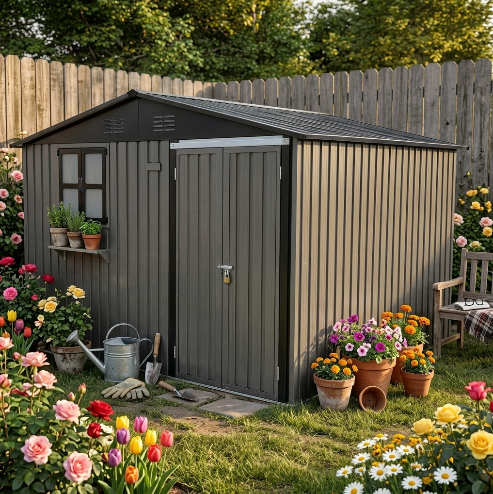 Okwish Gartenhaus Aus Verzinktem Stahl, Braun, 313,1 X 255,4 X 199,9 Cm