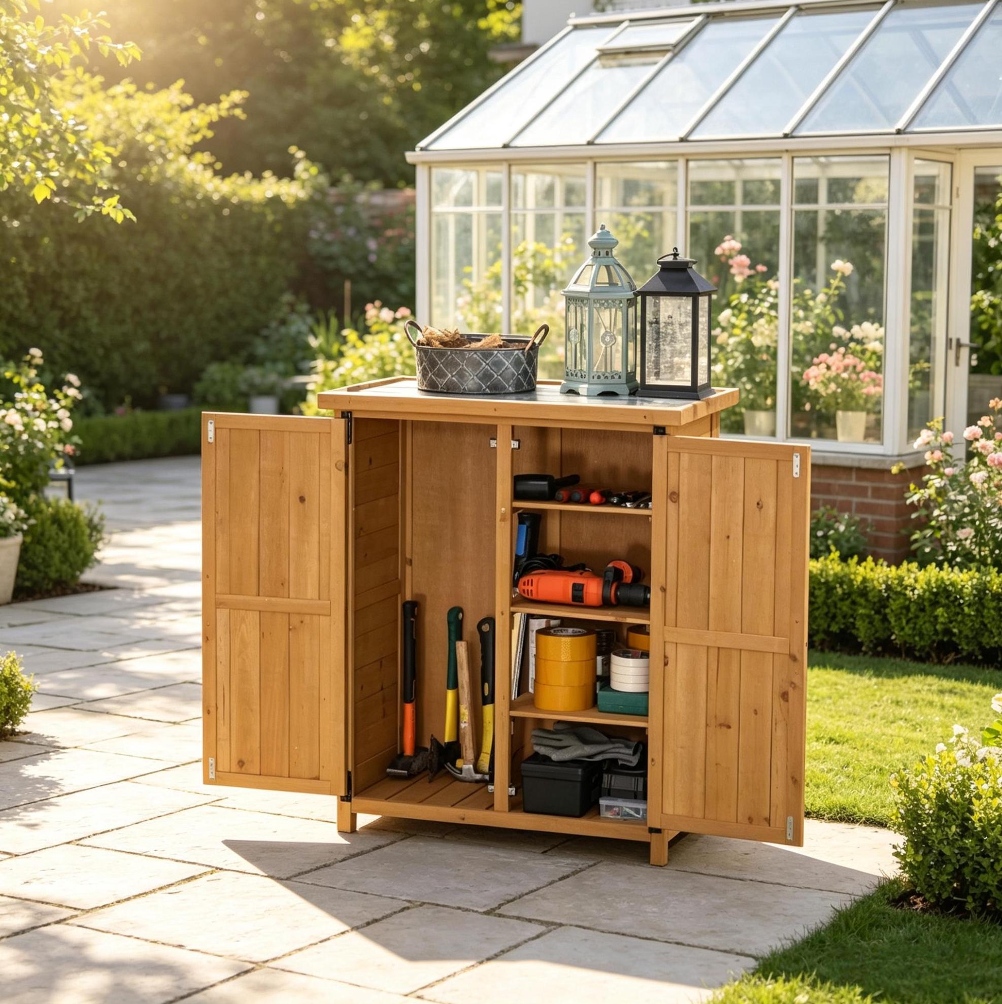 Okwish Garten-schrank Aus Gelbem Tannenholz, 2 Türen, 3 Regale, 75 X 40 X 90 Cm