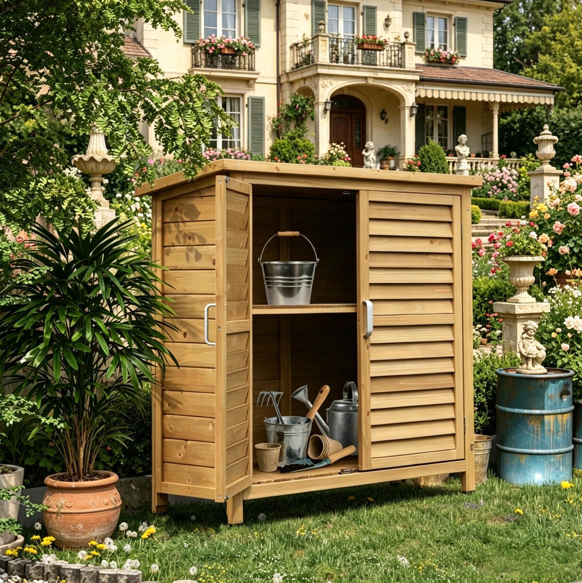 Gelber Outdoor-aufbewahrungsschrank Aus Tannenholz 87 X 46,5 X 96,5 Cm