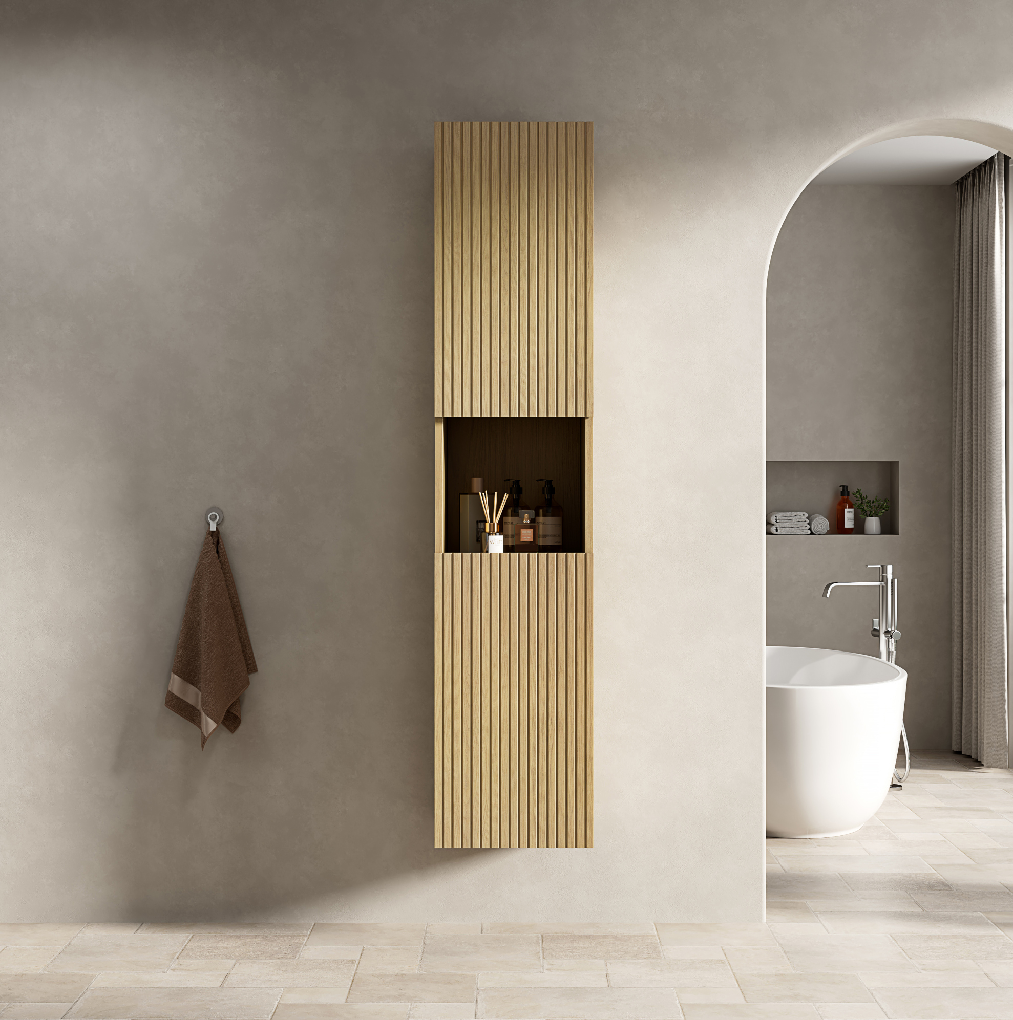 Badezimmer-hängeschrank 160 Cm, Schmaler Stauraumschrank Aus Sperrholz, Golden Oak