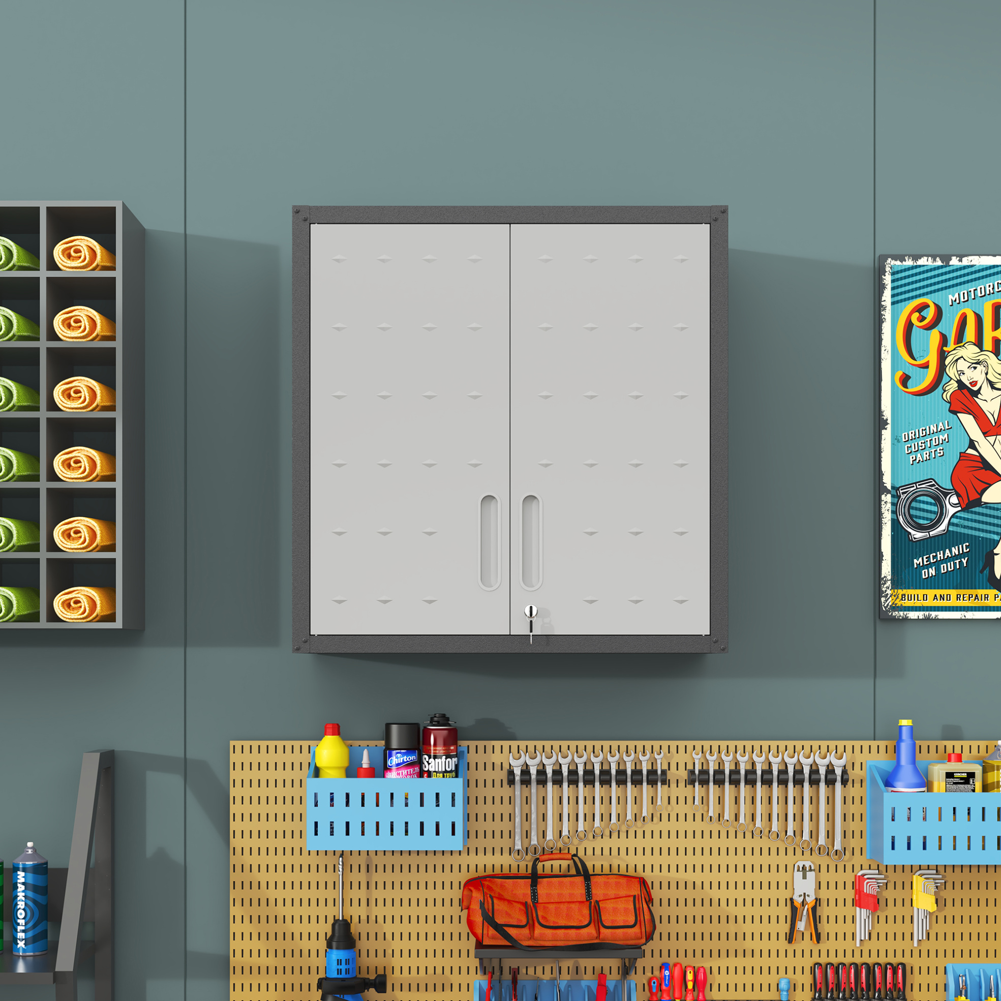Abschließbarer Metall-wandschrank Mit Verstellbarem Einlegeboden, 75 X 30 X 77 Cm, Grau, Okwish