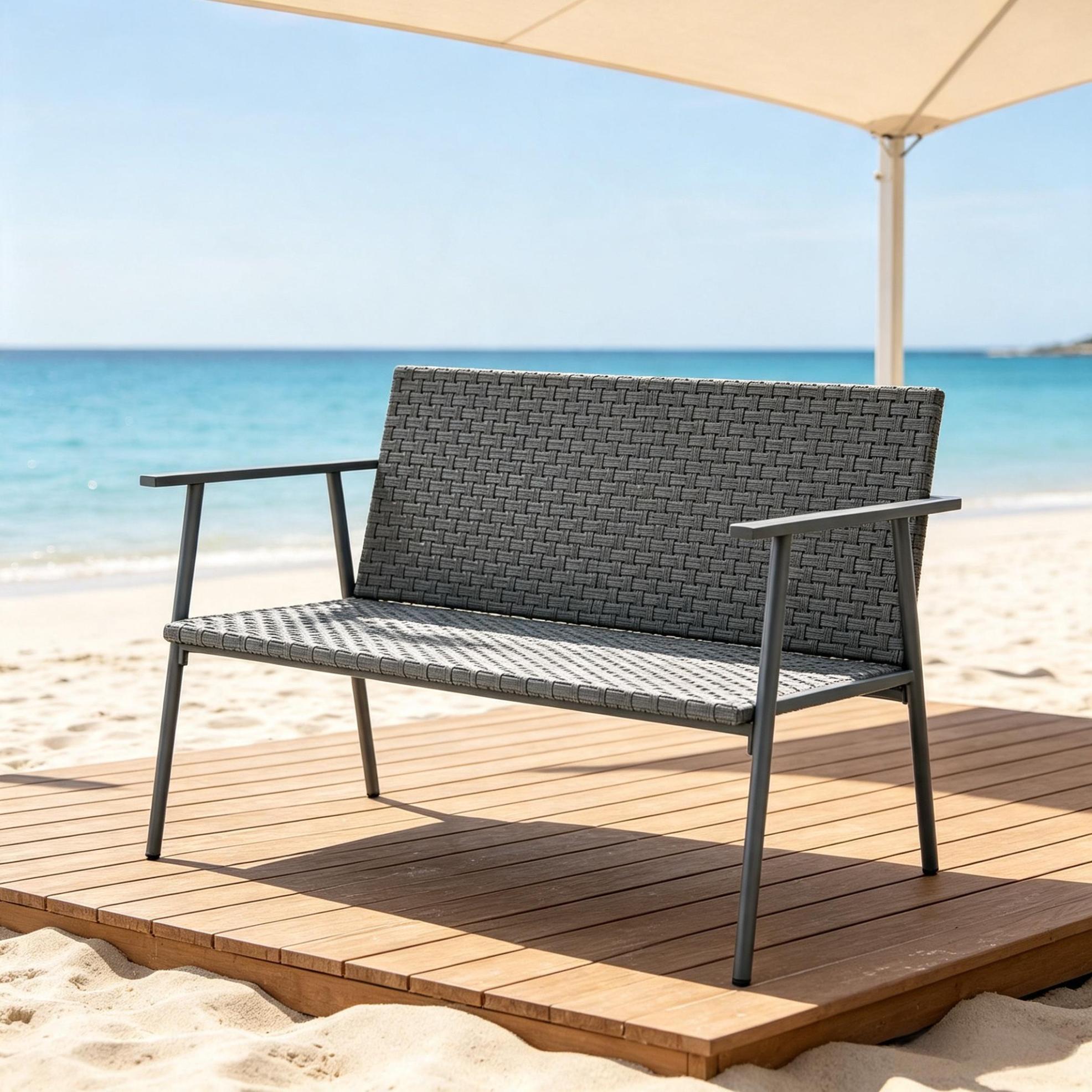 2-sitzer-gartenbank Aus Polyrattan Und Verzinktem Stahl, Grau