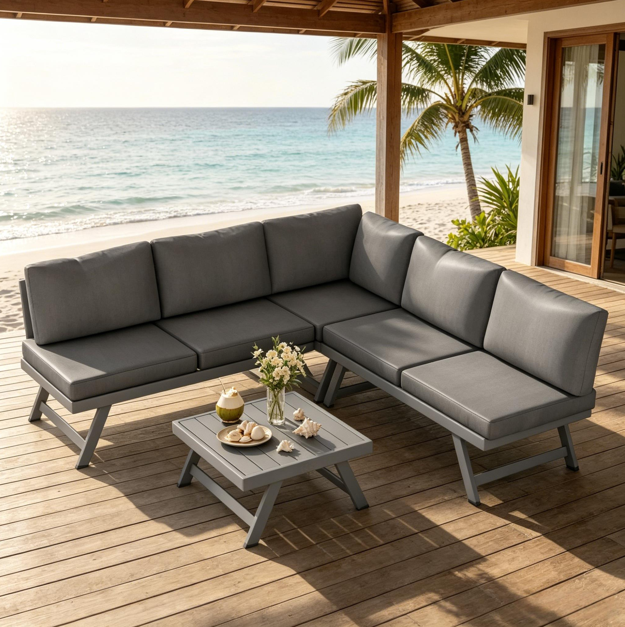 4-teiliges Eck-gartenmöbelset In Grau Mit Couchtisch Okwish