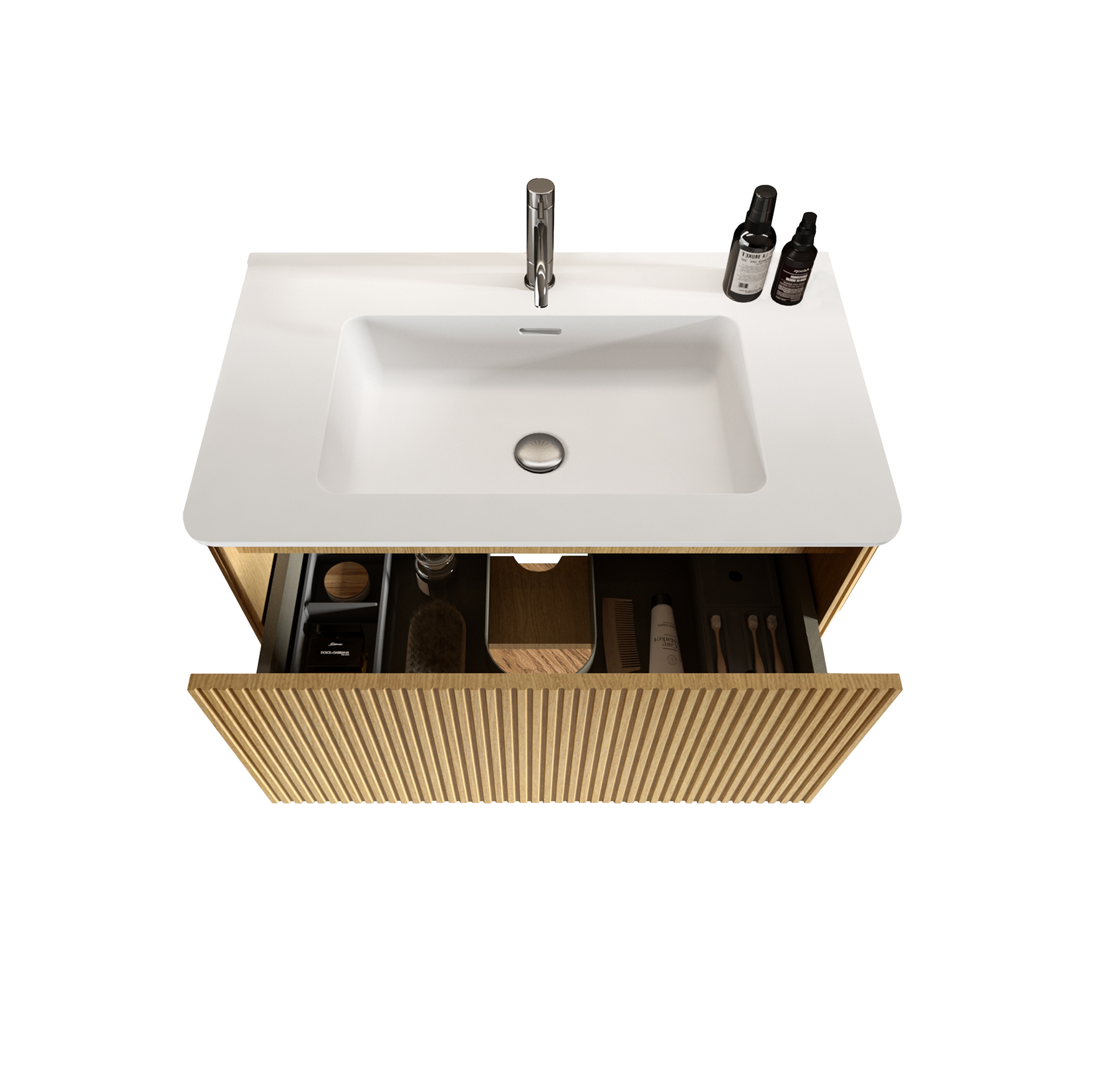Hängender Badwaschtisch Mit Mineralgussbecken 81 Cm Eichenoptik Okwish