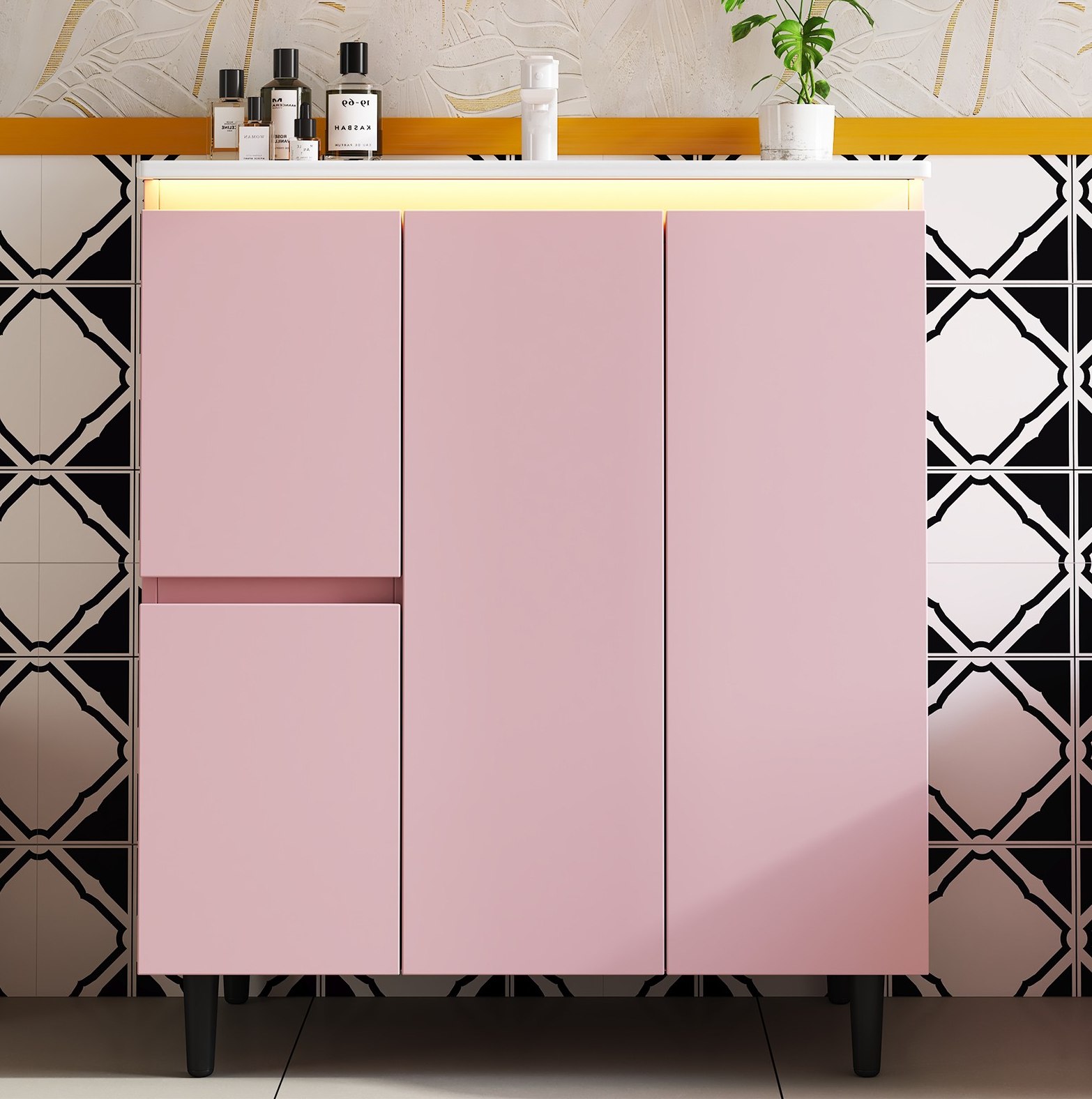 Badmöbel Mit Keramikwaschbecken 76 X 47 X 89 Cm Rosa Mdf Mit Led Und Soft-close