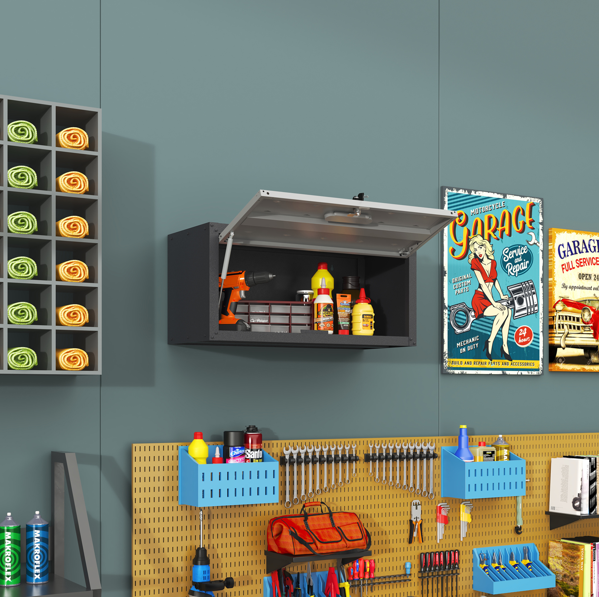 Metall-wandschrank Mit Klapptür Und Schloss, 75 X 34,5 X 30 Cm, Schwarz/grau, Okwish