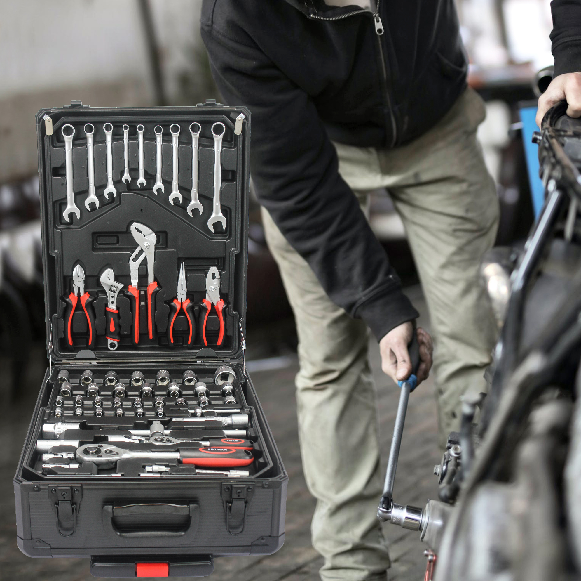 Werkzeugkoffer Mit Rollen, 899 Teile Und 4 Schubladen, Schwarz, Okwish