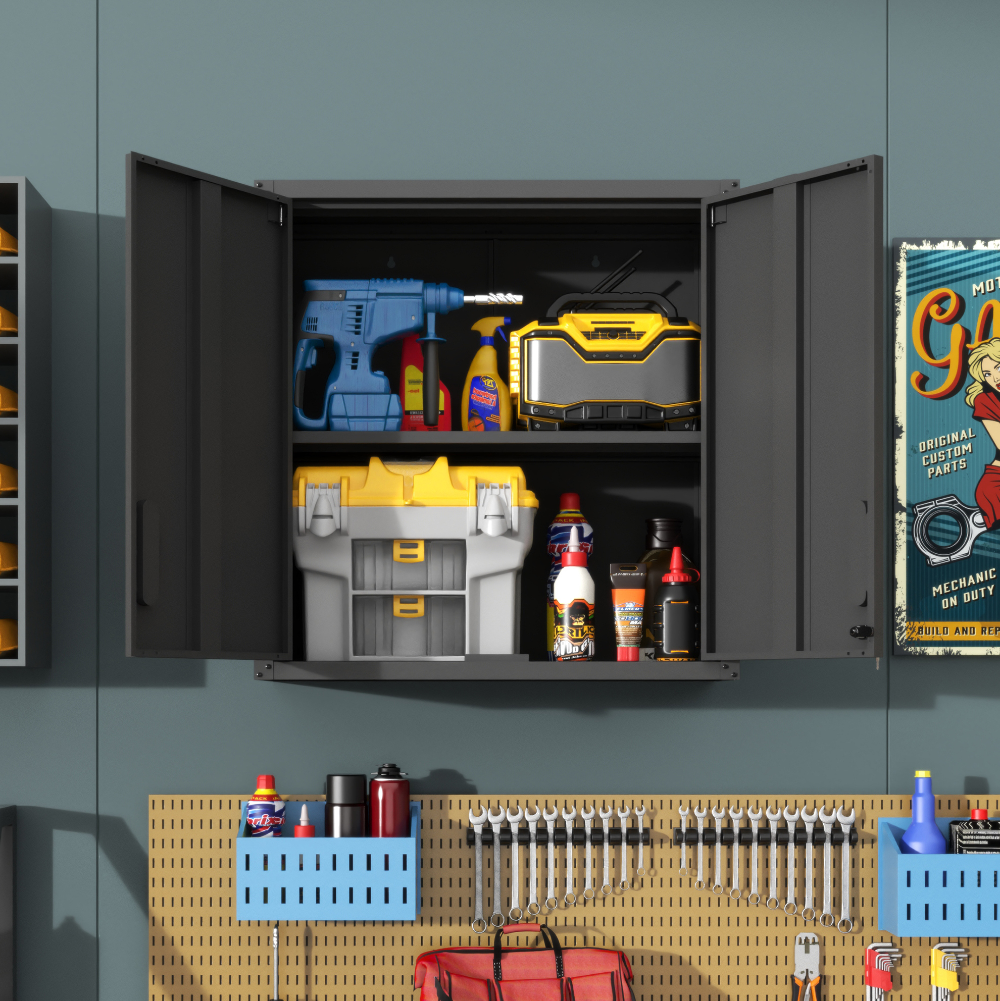 Metall-wandschrank Mit 2 Türen Und Verstellbarem Einlegeboden 75 X 30 X 77 Cm Schwarz Okwish
