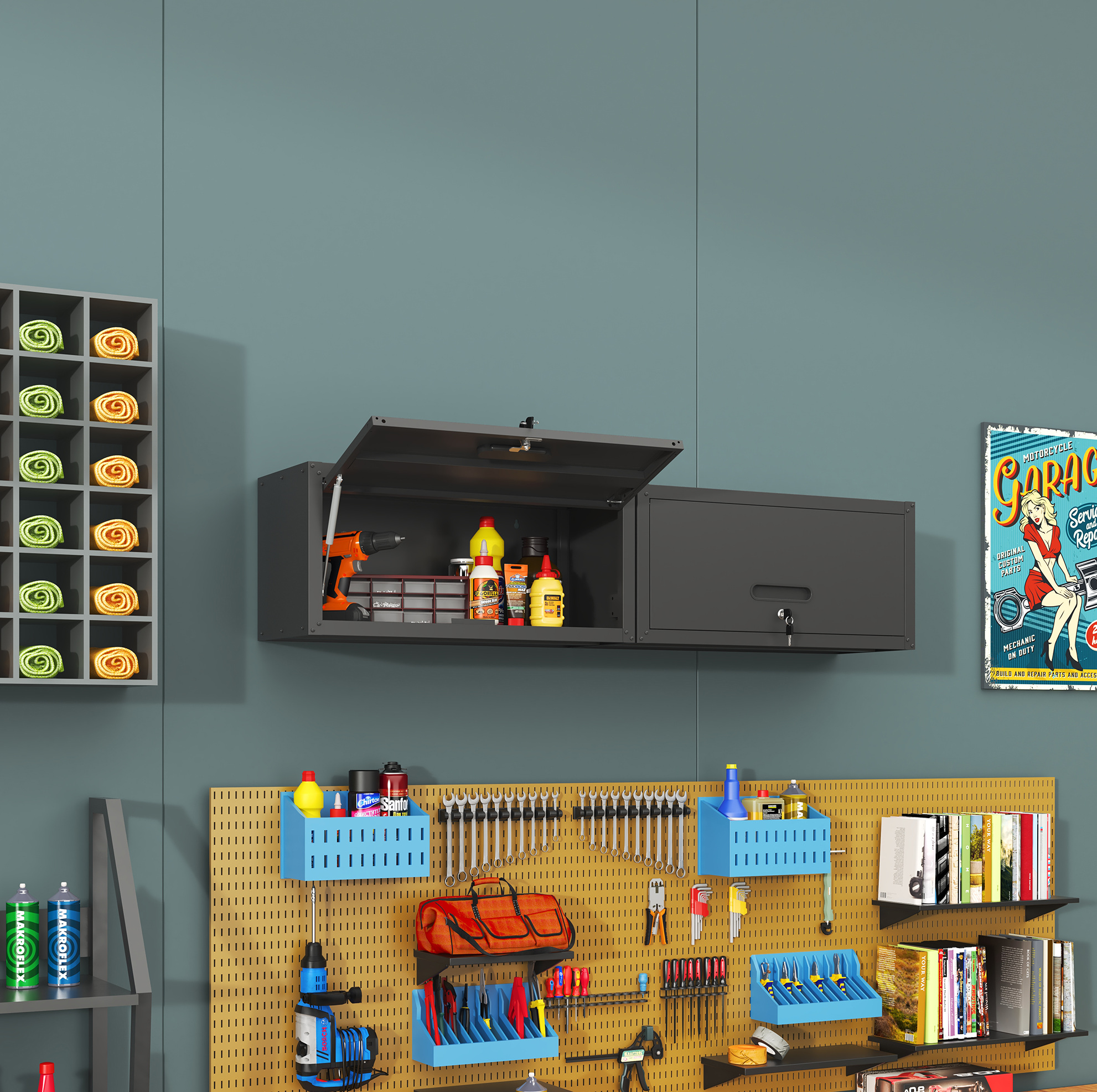 Okwish Metall-wandschrank Abschließbar, Schwarzer Stahl, 75 X 34,5 X 30 Cm