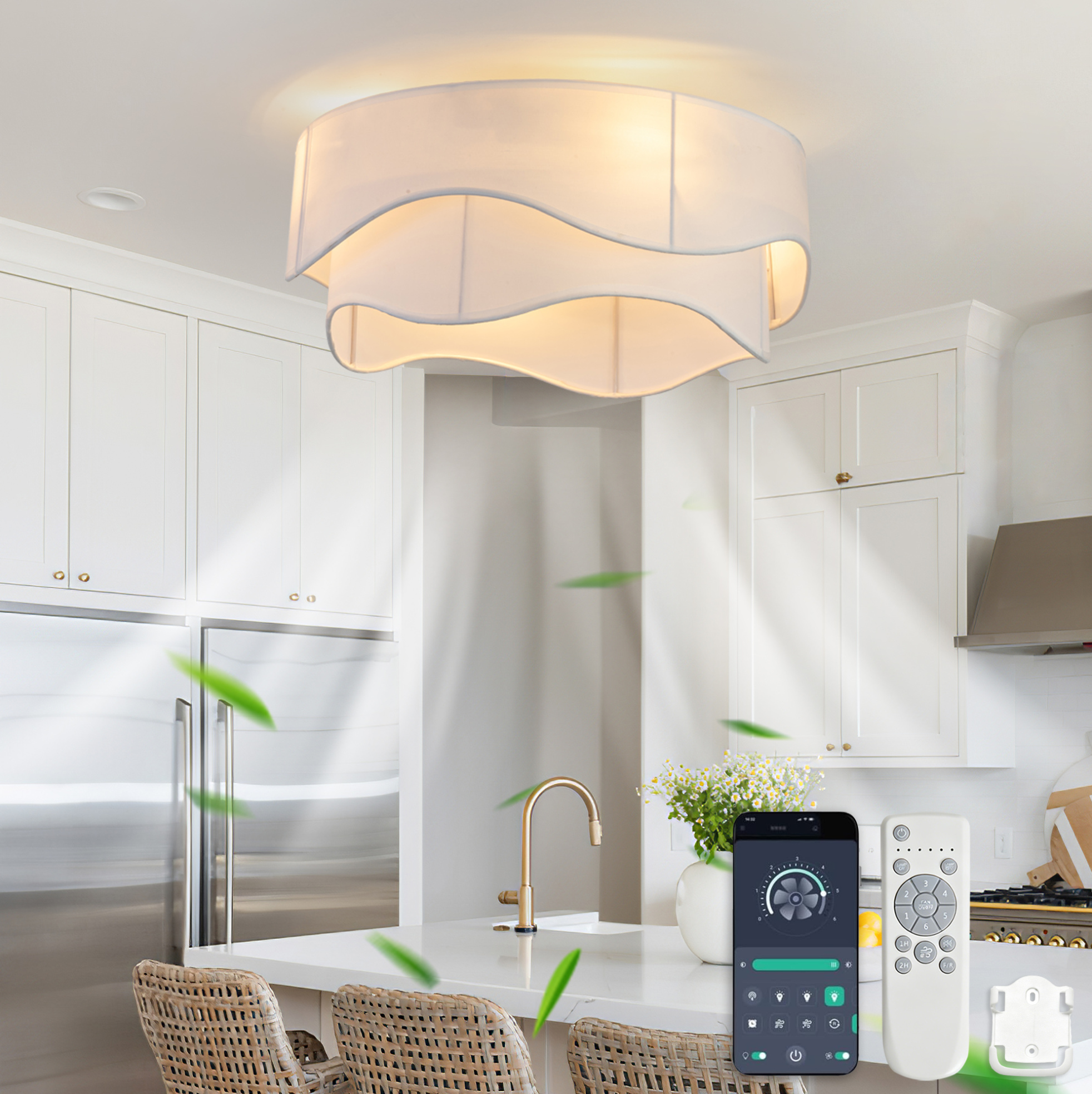 Deckenventilator 50 Cm Mit Lampe, Abs-flügeln, App- Und Fernbedienung, Gold-weiß