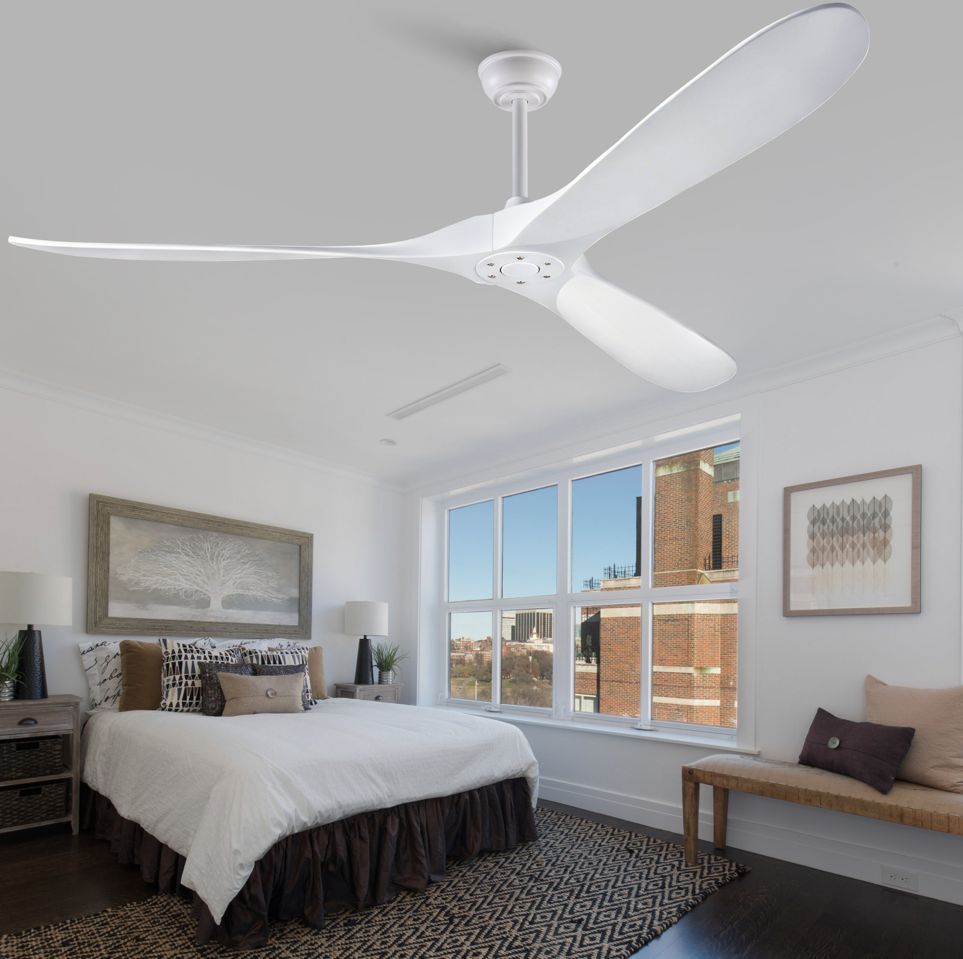 Weißer 70-zoll-deckenventilator Mit 3 Holzflügeln, Ohne Licht, Fernbedienung