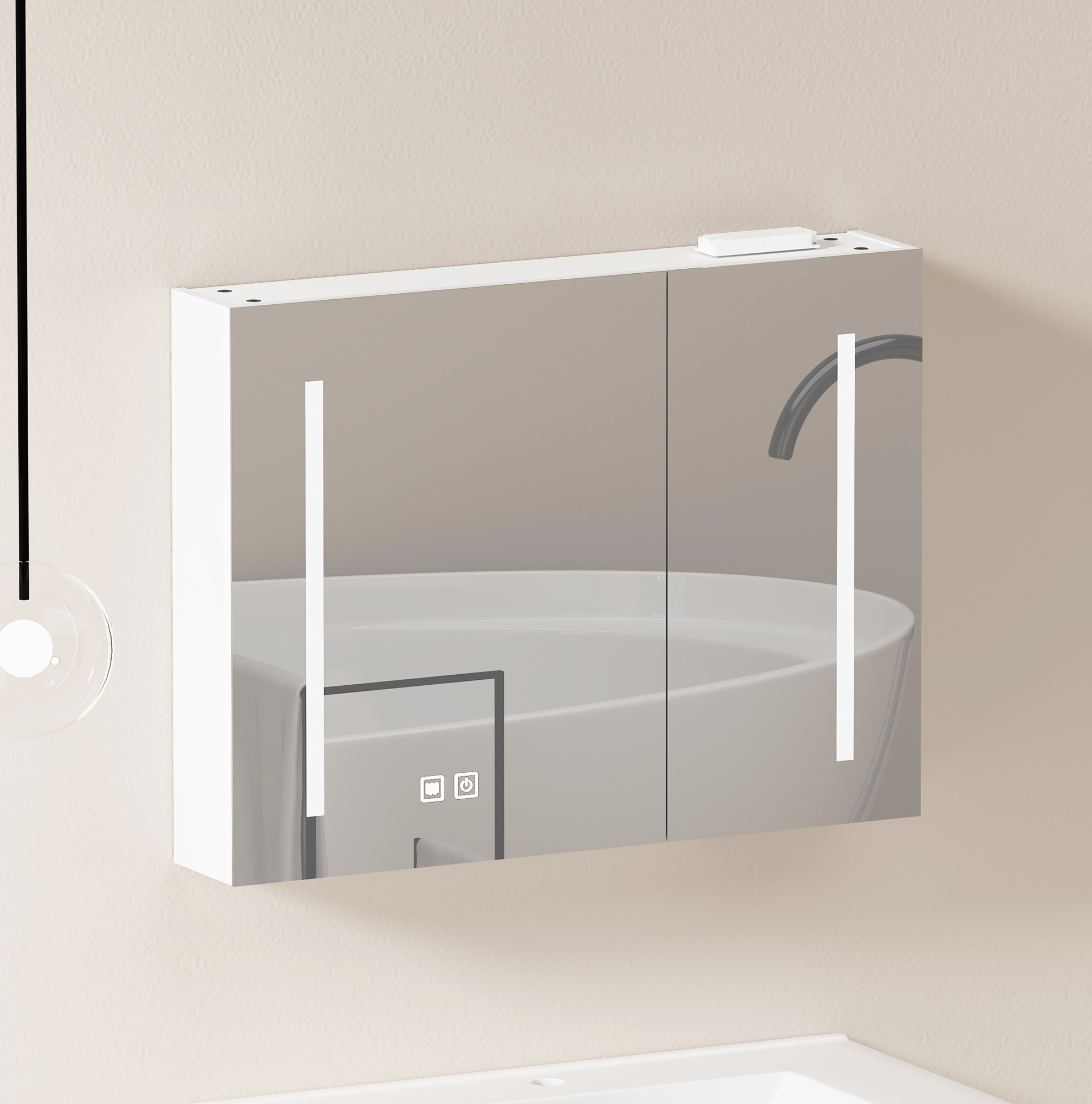 Led-spiegelschrank 80 Cm Weiß Aus Mdf Und Glas