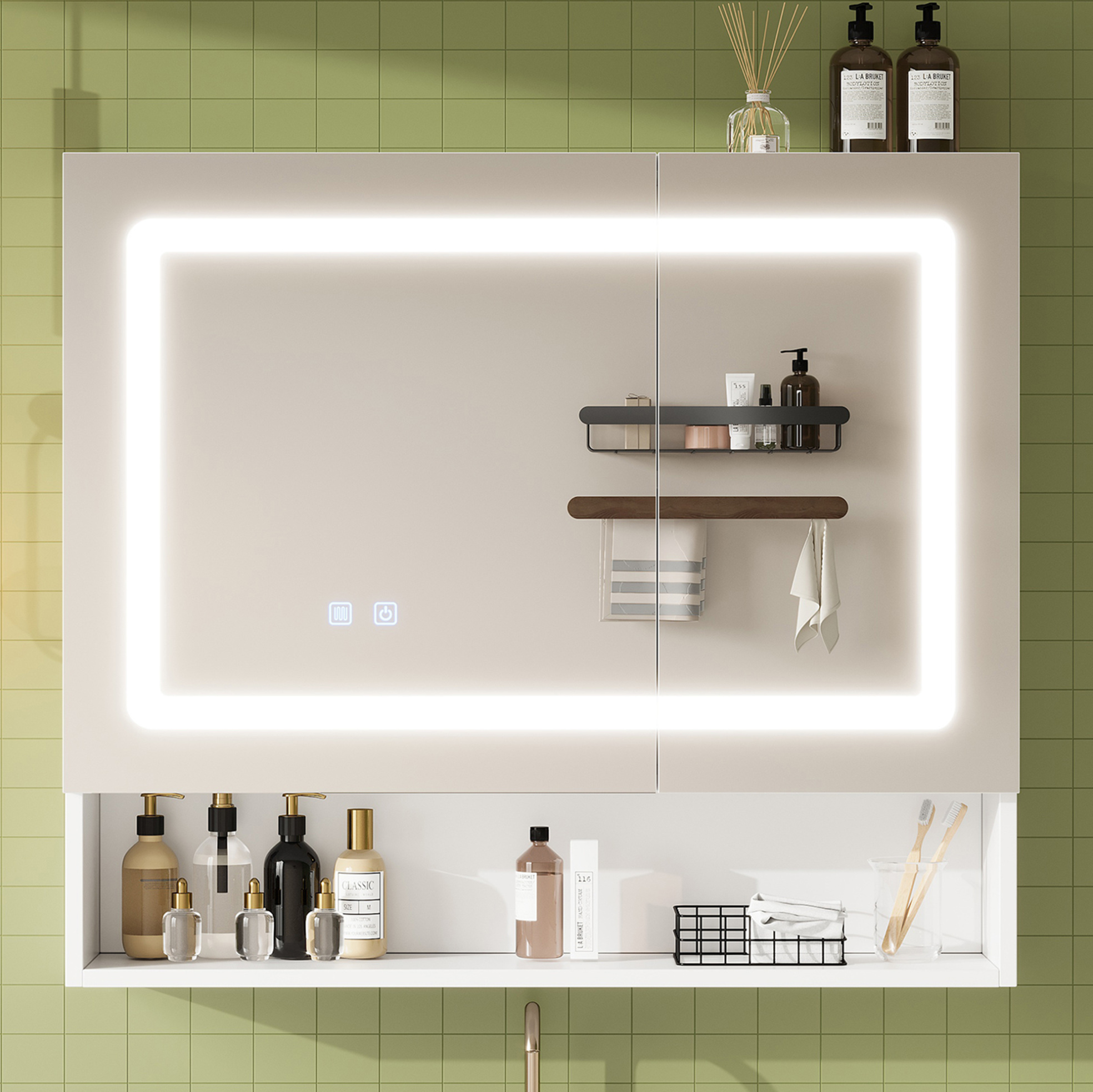 Badezimmerspiegelschrank 80 X 17 X 70 Cm Weiß Mit Led, Antibeschlag Und 2 Türen