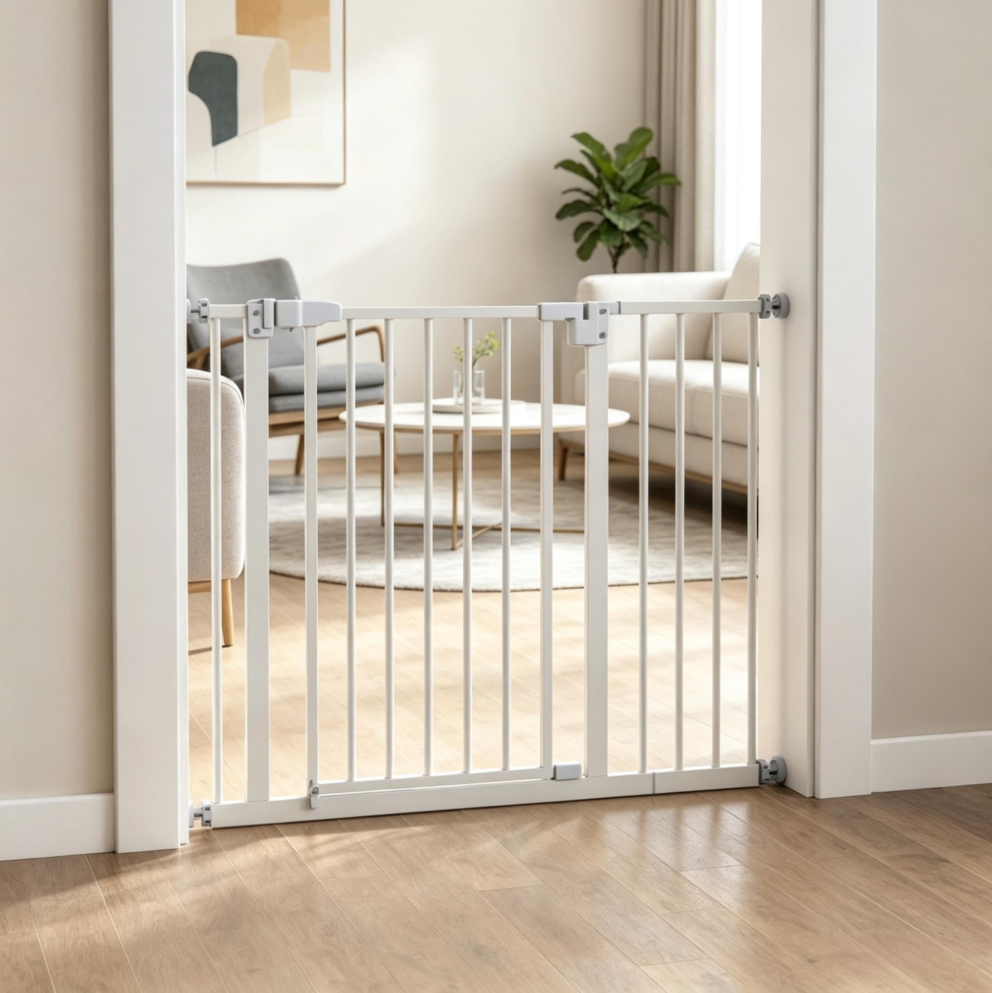 Ausziehbares Sicherheitsgitter Für Treppen Und Türen Aus Metall Und Kunststoff, Weiß