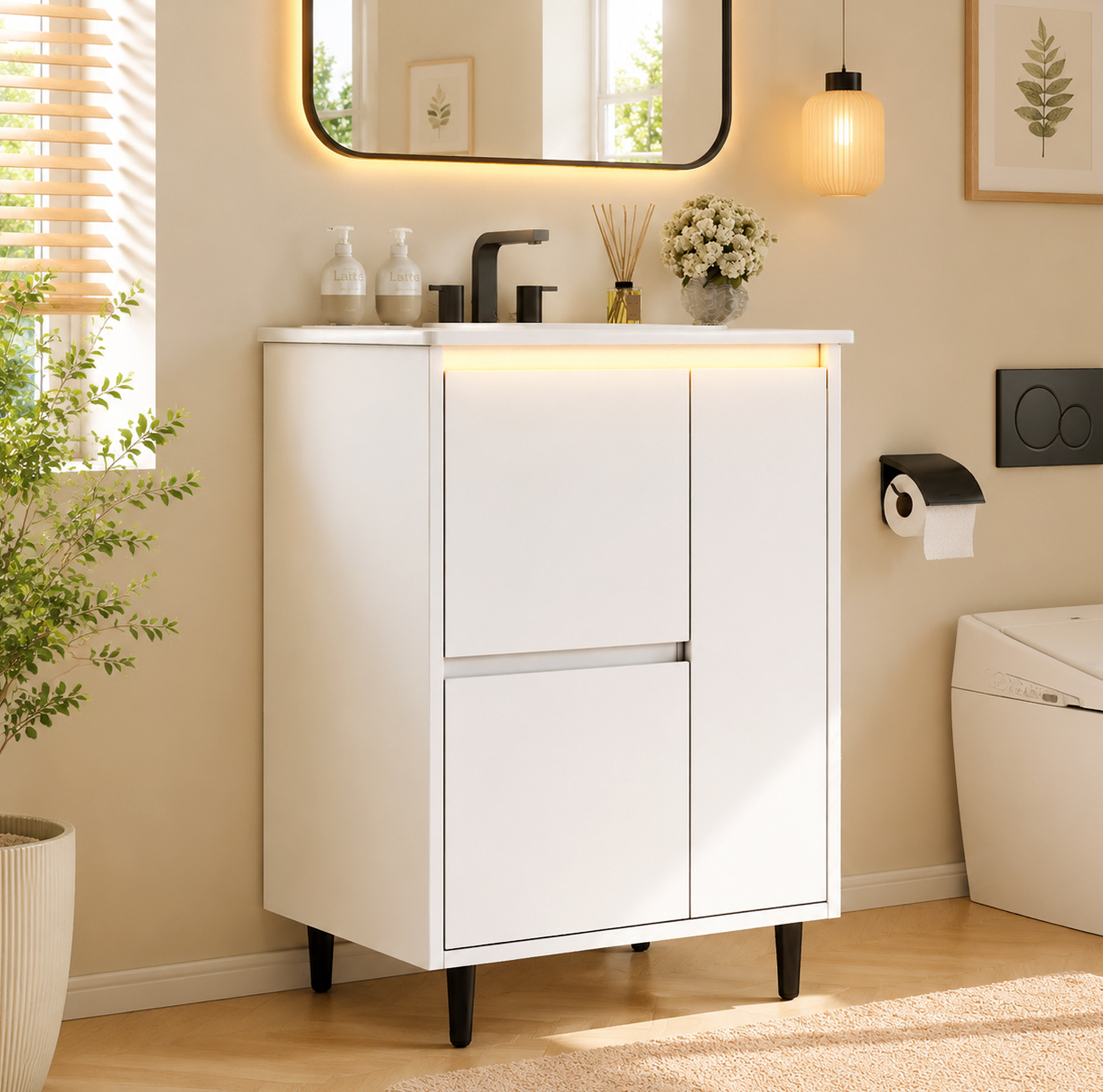 Okwish Badmöbel Mit Keramikwaschbecken 61 X 46,5 X 87 Cm Weiß