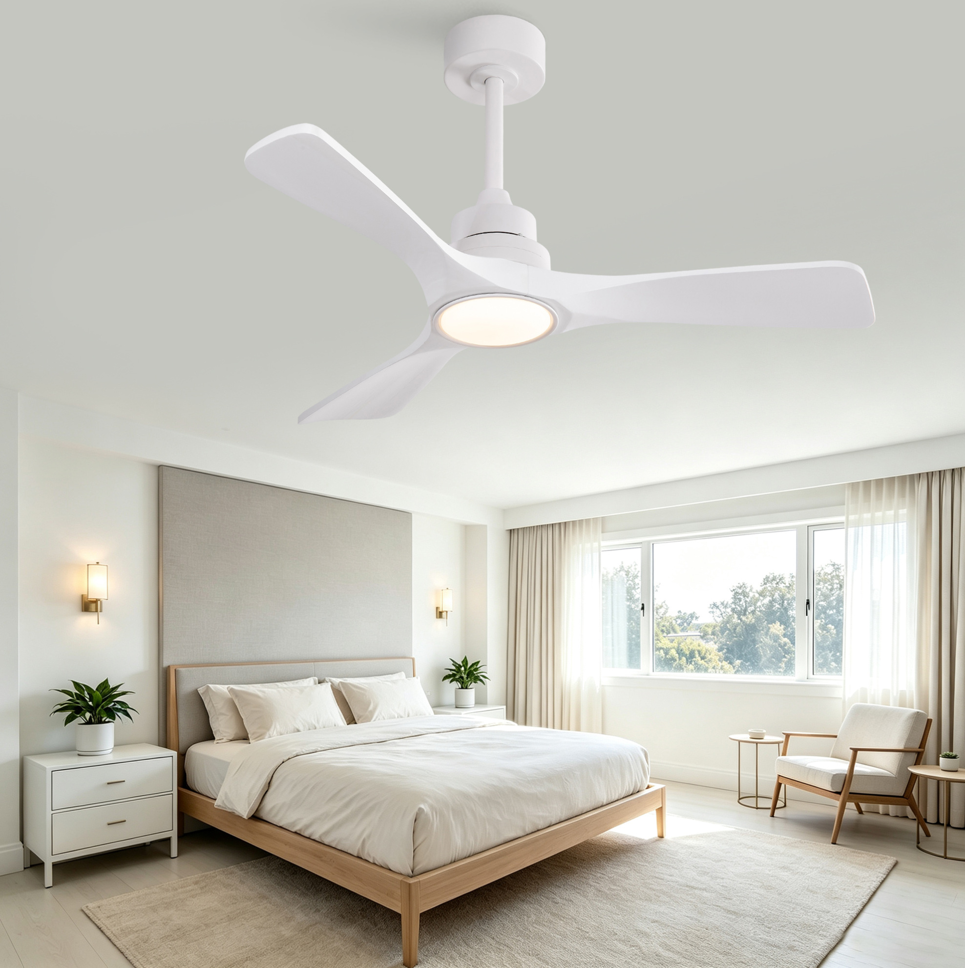 Okwish Deckenventilator Weiß 42 Zoll, 3 Holzflügel, Led 3cct, Fernbedienung