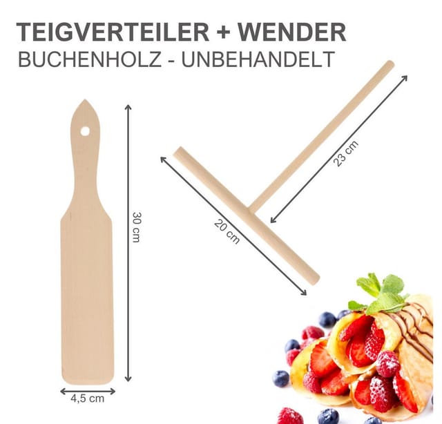 mikken Crepes Verteiler Crêpes Zubehör Set Teigverteiler & Wender aus Buchenholz, 2-teiliges Crêpes Back-Set, Made in Europe