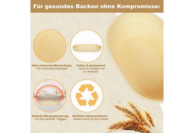 SURFOU Gärkorb Sauerteig Starter Set: Faltbare Gärkörbchen & Brotbackzubehör, Komplett mit Bäckermesser und Teigschaber –ideal für Anfänger & Profis