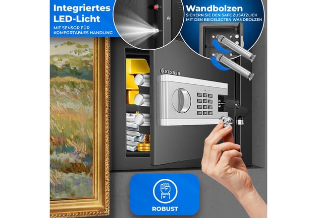 KESSER Tresor, Elektrischer Tresor Inkl. Batteriebox Elektronischer Safe 3