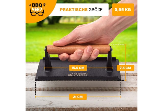 BBQ Nerd Burgerpresse Gusseisen Fleischbeschwerer 21x11cm