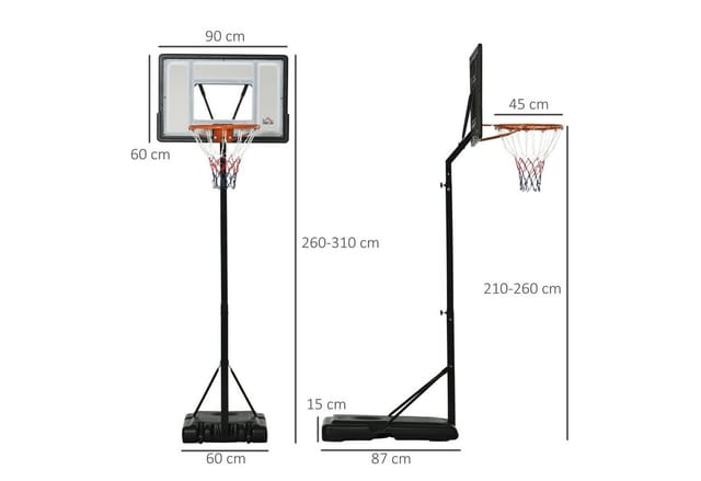 HOMCOM Basketballständer mit Rädern höhenverstellbar Basketballkorb Stahl Kunststoff Schwarz (Set, 1-St., mit Ständer geeignet für den Außen- und Innenbereich), 90B x 60T x 210-260H cm