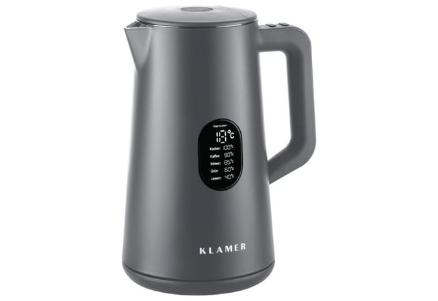 KLAMER Wasserkocher Edelstahl mit Temperatureinstellung 40-100°C, Warmhaltefunktion, matt…, 1,5 l, 1800 W, 1,5L, 5 Temp.-Einst., kalkfrei, BPA-frei, integrierter Auffangsieb