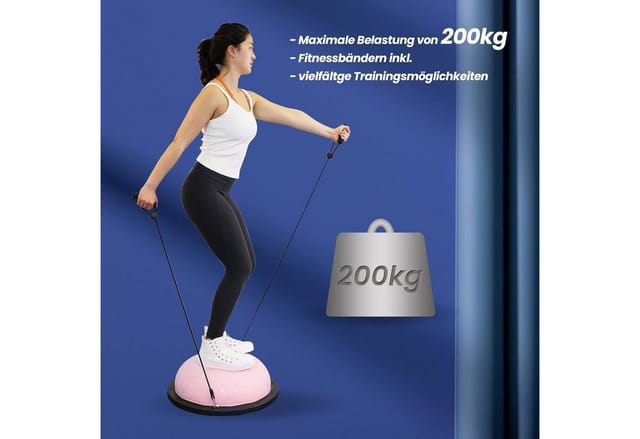 DH FitLife Balanceboard Balance Ball, bosu ball, Yoga Gleichgewichtstrainer, beidseitig einsetzbar, Φ60*22cm bis 200 KG, mit Pumpe & 2 bändern