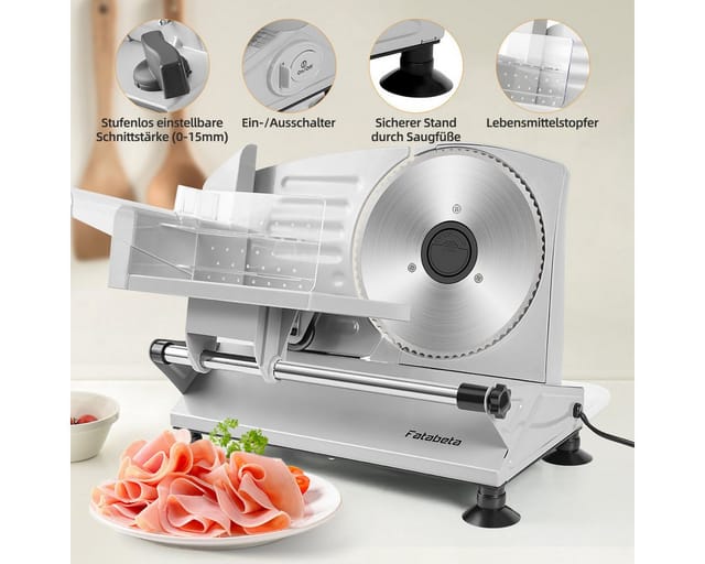 7MAGIC Allesschneider Elektrischer Allesschneider, Verstellbare Küchenmaschine 0 bis 15mm, 150,00 W, 2 Klingen, Geeignet für Wurst, Brot, Schinken, Elektrisches Messer