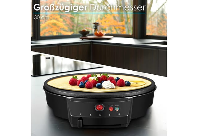 STEINBORG Crêpesmaker SB-2230, 1000 W, Ø 30 cm, Antihaftbeschichtung,Cool-Touch-Griff,Automatische Temperaturkontrolle