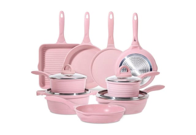 LuxusKollektion Pfannen-Set Antihaft-Granit Pfannenset 23-tlg. Topfset Induktion Pink