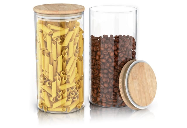 Arendo Aufbewahrungsbecher Glasbehälter-Set 10x 1,5 L Borosilikatglas mit Bambusdeckel, luftdicht, Borosilikatglas, Bambus, Silikon, (Vorratsbehälter-Set, 10-tlg., 10er Set), Hitzebeständig, umweltfreundlich, langlebig, mikrowellengeeignet
