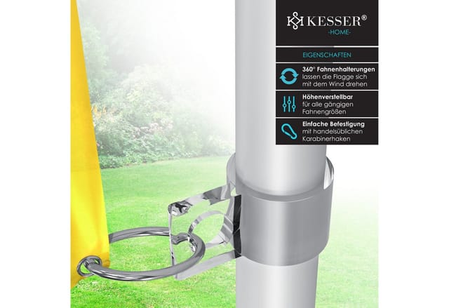 KESSER Fahne, Teleskop Fahnenmast 6,3m + Bodenhülse, 60cm Deutschland-Fahne